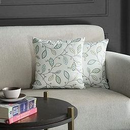 GM Luxury Home Decor Embroidered Leaf Cotton Cushion Cover with Zipper - Luxurious Soft Decorative Square Pillow Cover for Living Room, Bedroom, Home Decor - Pack of 2 (Size: 16 x 16 inch, Ivory)-image-55