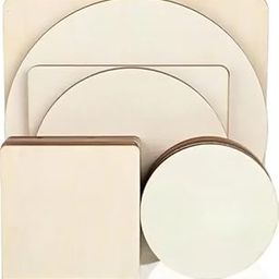 Craftvista Mdf Plain Wood Boards For Art And Craft - 2.5mm Unfinished Slices - Round And Square - 8", 6", 4" Inch - Set Of 2 Each Size And Design - Quantity- 12 Pieces-17