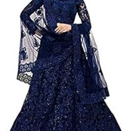 Women's Net Embroidered Semi-Stitched Lehenga Choli-17