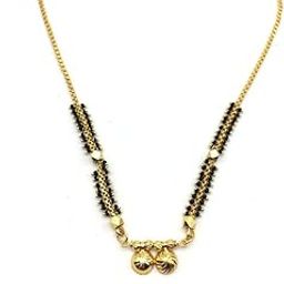 Digital Dress Women's Pride Jewellery Gold Plated Mangalsutra Necklace 18-inch Length Chain Golden Vati Tanmaniya Pendant Traditional Black & Gold Beads Single Line Layer Short Mangalsutra for Women-image-17
