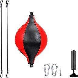 LOOM TREE Boxing Ball PU Leather Speed Bag for Reaction Training Hand Eye Coordination Black Red | 1 Boxing Speed Ball 2 Ropes 1 Black Pump 1 Pin 2 Buckles-image-27