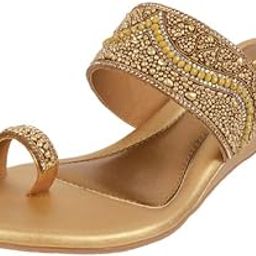 Women Synthetic Embellished Ethnic Wedge Party Sandal-image-1