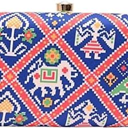 By Regal Women Silk Patola Print Metal Clutch-image-0