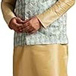 Plus (Since 1958) Men's Silk Blend Gold Kurta & Pyjama with Printed Nehru Jacket-image-98
