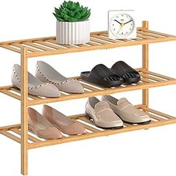 RONGJIA 3-Tier Shoe Rack Natural Bamboo Stackable Storage Shoe Shelf Multi-Function Combinations Free Standing Shoe Racks Sturdy（Natural） 27"x11"x 20"-13