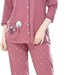 Women's Cotton Dot Printed Pajama Set Night Suit Set Of Shirt & Pyjama 5242-image-5