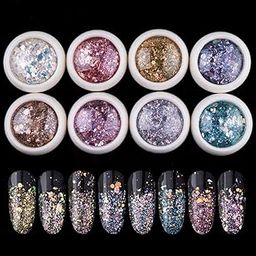 NAILWIND Nail Glitter Sequins Powder, Nail Decal Manicure for Nail Glitter Nail Polish Acrylic Nails 8 Pcs Nails Glitters Makeup Glitter Face Body Eye Hair Nails Festival Holographic-image-7