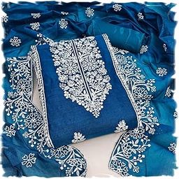 Women's Cotton Embroidery Work Unstitched Salwar Suit Dress Material With Cotton Work Dupatta (Free Size)-image-77