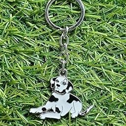 Dalmatian Dog Metal Keychain, Black and White Enamel Design, Silver Chain-23