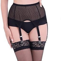 Ubervia Sexy Garter Belt Polka Dot Mesh Exotic Style 6 Straps with Metal Clips Size S-3XL-image-55