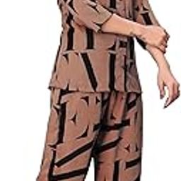 Women's Co-Ord Set with Abstract Print - Stylish Shirt and Palazzo Combo for Work, Travel Comfortable Crepe Fabric Elegant Relaxed Fit Trendy Two-Piece Outfit-image-9