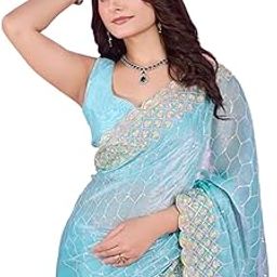 Women Soft Burberry Silk Hexagon Shape Sequnce Embroidery Saree With Unstiched Blouse(6267)-image-31