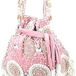 Women Light Pink Suede Embellished Potli-16
