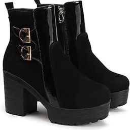 strasse paris Women's Black Chunky Heel Ankle Boots with Stylish Buckle Strap and Platform Sole, Boot for Women-picture-44