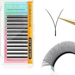 NAGARAKU yy Eyelash Extensions Supplies y lash Premade Fans 4D Russian Volume Y Shape Matte 12 rows Cluster pre Fanned Wispies Crisscross Eye Lashes (8-12mm, 0.05 C)-13