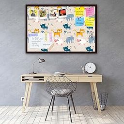 ArtzFolio Kids Animals | Bulletin Board Notice Pin Board | Vision Soft Board Combo with Thumb Push Pins & Sticky Notes | Dark Brown Frame | 24 x 16 inch (61 x 41 cms)-image-88