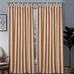 alemah Cotton Fabric Striped Button Type Loop Window Tab Top Semi Sheer Curtains (5 Feet) Brown Pack Of 2-21