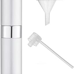 Fennec Mart Portable 10ml Mini Perfume Atomizer Bottles Refillable Travel Spray Bottles for Men & Women – Includes 2 Types of Refill Tools Empty Pocket-Sized Containers (Silver)-image-0