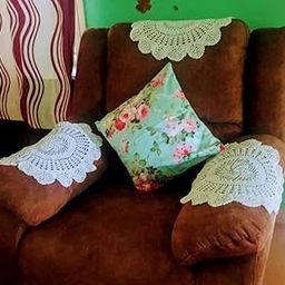 Vintage Crochet Doily Set White Lace Sofa Protectors, 5 Pieces-image-47