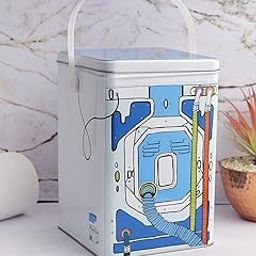 A Vintage Affair- HOME DECOR Container for Kitchen Storage Organizer | Metal Tins Box Detergent Powder Storage Box Utility Box | Printed Design Set of 1 (White-Blue)-picture-28