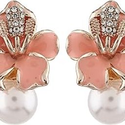Latest Stylish Western Crystal Pearl Gold Plated Stud Earrings for Women (rrsd11821er), Peach-32