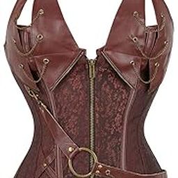 Women Medieval Viking Pirate Costume Gothic Leather Overbust Corselet Steampunk Corset Vest Knight Halloween Cosplay Plus Size-image-16