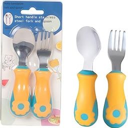 MINI SOUL Stainless Steel Spoon and Fork for Babies Feeding, BPA Free Food Grade Material Spoon, PP Material Comfortable Grip Handle, Non-Toxic Training Self-Feeding Cutlery Set (Pack of 1, Yellow)-19