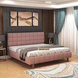 Aesthetic crafts Sheesham Wood Queen Size Bed | Upholstered Wooden Cot in Onion Pink | Solid Wood Double Bed | Durable Fabric Headboard Bed for Bedroom & Living Room | Modern Wooden Furniture-image-17