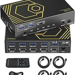 HDMI KVM Switch USB 3.0 4 Ports with Hotkey 4K 60Hz 18Gbps Share 4 Computers with one Keyboard Mous HDR D-olby Vision HDCP2.2 Remote Control USB3.0 CableX4-picture-32