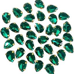 EmbroideryMaterial Emerald Green Shiny Sew on Rhinestones/Gem Stones Sewing Crystals Stone Beads for Jewellery Making, Embroidery, Craft, Sewing Purpose (Size: 7X10MM, Pack of 50 Pieces, Teardrop Shape)-32
