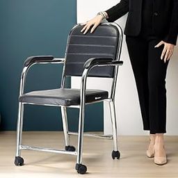 SCHOOL FURNITURE Revolving Executive Manager Office Visitor Study Chair With Arm Rest & Wheels - Steel Frame, Cushion Seat Back, Holds up to 100 kg (Black)-17