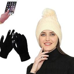 Women's Winter Woolen Warm Beanie (Soft Fur Inside) and Touch Screen Gloves Set for Women Girl's Snow Proof, Windproof Warm Winter Beanie caps (Free Size)-image-66