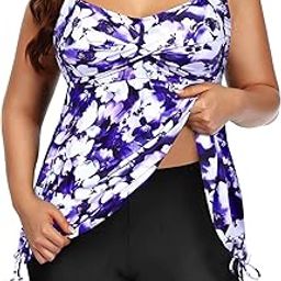 Women Plus Size Tankini Swimsuit Two Piece Flowy Swimdress Bathing Suits with Shorts, Tie-dye, 28 Plus-image-43