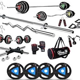 DREAM FIT Professional Metal Integrated Rubber Coated Plates Combo - 10Kg Home Gym Set with 23mm 3 ft curl Rod, 23mm 5 ft Straight Rod, 1 Pair Dumbbell rods with hex Nuts and Gym Accessories (10Kg)-image-73