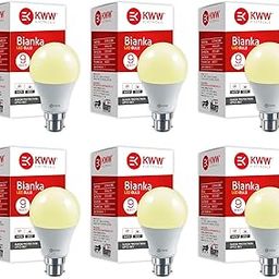 KWW 9W B22 Warm White (Yellow) LED Bulb, Pack of 6 | Energy-Efficient LED Lighting | Low Power Consumption | Low Electricity Bill | LED for Bedroom, Home, Kitchen, Bathroom, Washroom, Office-image-1