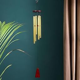 Hanging Wind Chimes Home Decor Gift, Handcrafted Metal Design, Balcony Or Indoor Use (Red & Gold)-image-42