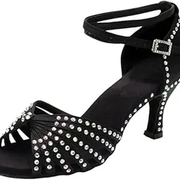 yashidun Women's Dance Sandal Diamond-Studded Mid-Heel Soft Sole Heeled Sandal-picture-48