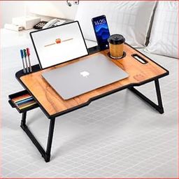 Foldable Wooden Mini Laptop Table for Bed, Study Table with Drawer, Tablet/Mobile Holder for Kids & Adults (Wood)-image-43