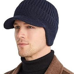 Mens Wool Winter Beanie Earflaps Baseball Cap with Warmer Outdoor Fleece Hat with Visor-image-52