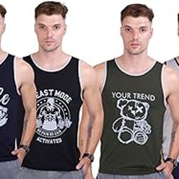 Men Printed Pure Cotton Gym Sleeveless Sports Vest | Vest for Men's | Innerwear Gym Vest for Workout (Pack of 4)-image-1