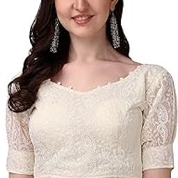 Women's Georgett Lucknowi Embroidery Puff Sleeve Tie UP Blouse (Lucknowi Tie)-image-90