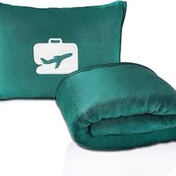 Eqra International Soft Airplane Travel Blanket &Pillow/Hand Luggage Sleeve & Backpack Clip for Travel/Accessories For Airplane/ Blanket with Storage Bag and Handle Belt(Teal, Polyester, ?Large)-55