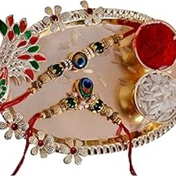 Designer Lumba Rakhi Combo for Bhaiya/Bhai Bhabhi & Kids - Set of 1 Rakhi with Roli Chawal and Plate-35