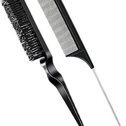 2 Pcs Slick Back Hair Brush Set Bristle Brush Edge Control Teasing Comb for Women Black Hair(Black)-image-34