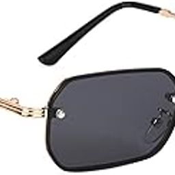 UV Protected Black Rectangle Sunglasses for Men & Women (Size: Medium | 9032MG4321 | Golden Frame | Black Lens)-30