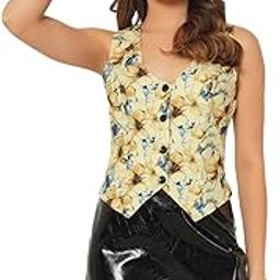 TandulYellow Women's Waist Coat - PolyesterTrendy Yellow Floral Waistcoat Waist Coat (10362)-image-5