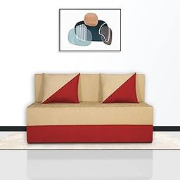 Screw & Art Two-Seater Sofa Cum Bed with Cushions, Beige and Brown, Modern Design (Biege and red)-image-8