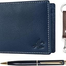 Maddison Navy Mens Leather Wallet, Keyring & Pen Combo Gift Set for Men-image-4