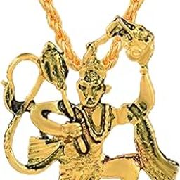 Gold Plated Brass God Hanuman Bajrang Bali Pendant Chain Necklace Temple Jewelry for Men/Women-image-48