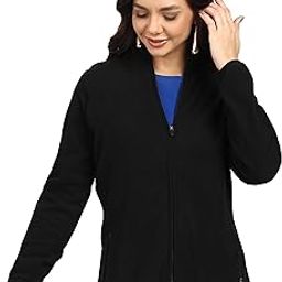 Women's Standing Collar Zipper Fleece Standard Length Jacket-image-98